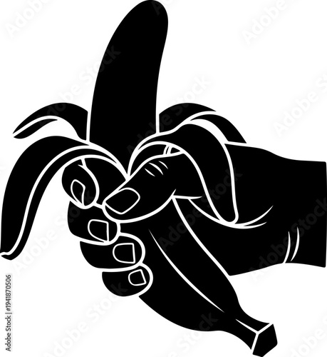 Hand Peeling Banana Fruit silhouette vector illustration