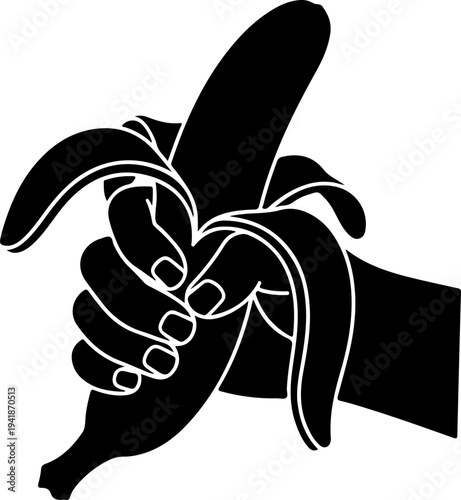 Hand Peeling Banana Fruit silhouette vector illustration