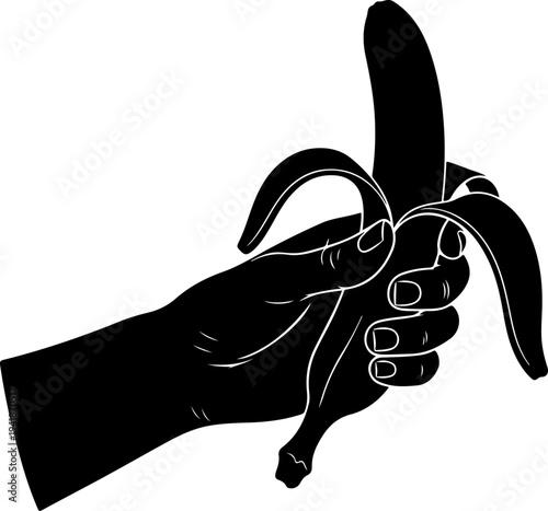 Hand Peeling Banana Fruit silhouette vector illustration