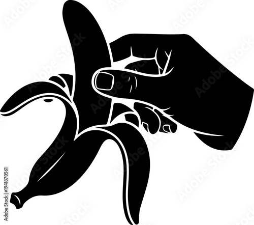 Hand Peeling Banana Fruit silhouette vector illustration