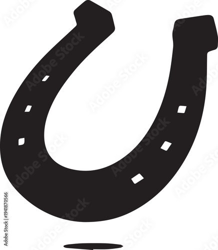 Black silhouette horseshoe icon with nail holes, luck symbol vector illustration