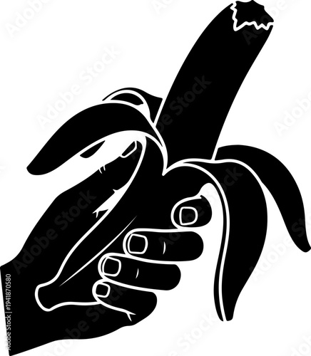 Hand Peeling Banana Fruit silhouette vector illustration