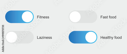 A person choosing between fitness and healthy food options with toggle switches