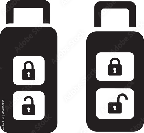 Lock and unlock icon silhouette