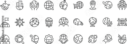 Set of globe, earth, world. Linear icon collection. Editable stroke. Vector
