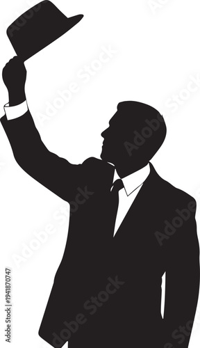 Businessman tipping hat in greeting gesture vector silhouette illustration professional man