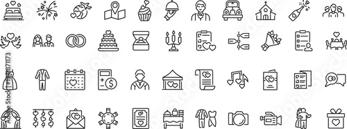 Set of wedding. Linear icon collection. Editable stroke. Vector illustration