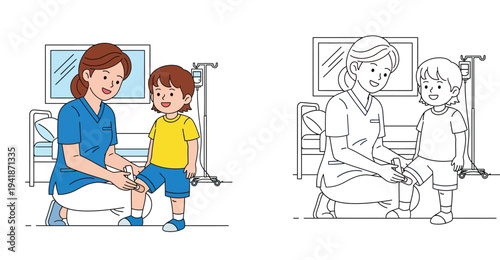Pediatric Physical Therapy: Nurse or Doctor Examining Child's Leg in Hospital Room