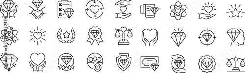 Set of icons related to values. Linear icon collection. Editable stroke. Vector