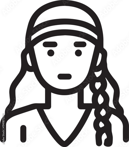 Hand Drawn Woman Pirate Black and White Avatar Illustration in Minimal Line Art Style Design