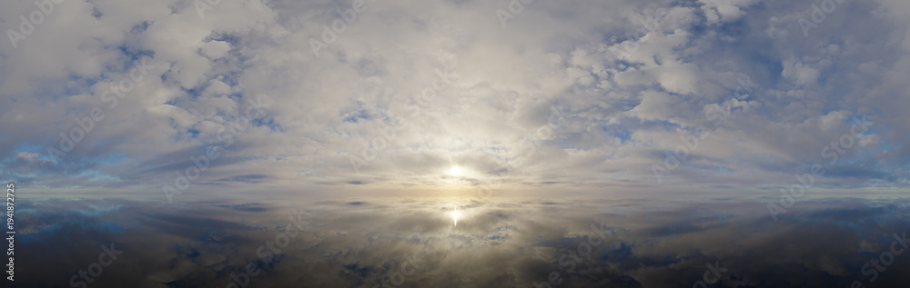Fototapeta premium Calm Reflective Sky at Sunrise With Dramatic Clouds and Minimal Horizon 3d Rendering