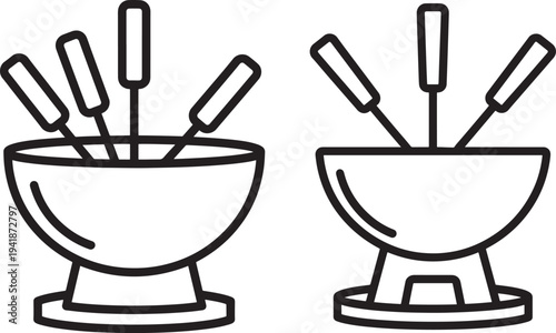 Fondue set icons for melting cheese and chocolate