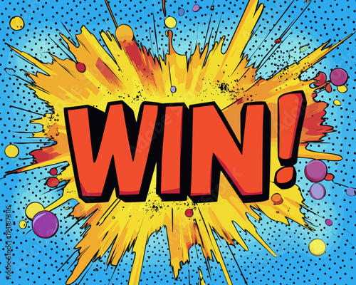 This comic pop art background showcases a modern illustration of a winner poster concept, replete with a halftone background, comical explosion, and a range of graphic elements and accompanying text