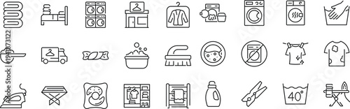 Set of icons related to laundry. Linear icon collection. Editable stroke. Vector