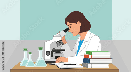 Female Scientist Using Microscope in Laboratory for Research