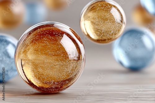 Elegant Glass Orbs with Sparkling Bubbles creating a mesmerizing visual, displaying sophisticated design and captivating light reflections in a studio setting.