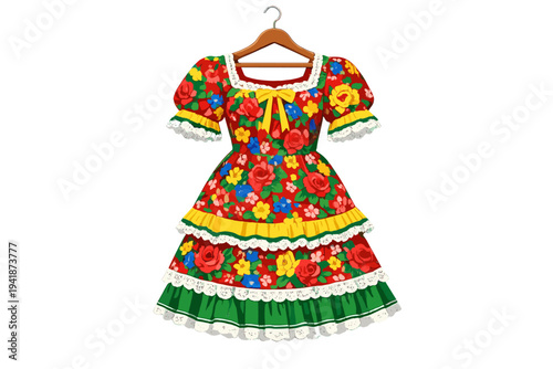 Festa Junina traditional dress with floral pattern on hanger