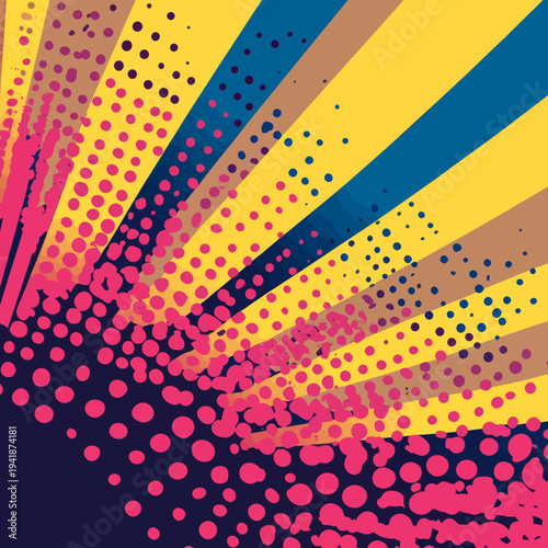 A pop art background with a colorful abstract strip in red, orange, blue, green, and yellow, combined with retro halftone dots, provides a modern template for comic book design, including empty