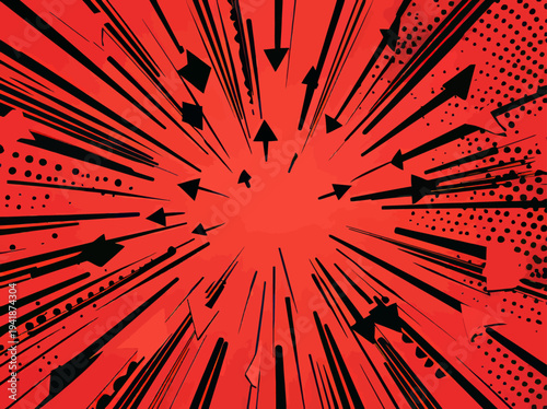 This modern pop art illustration showcases a retro aesthetic with comic rays on a red background