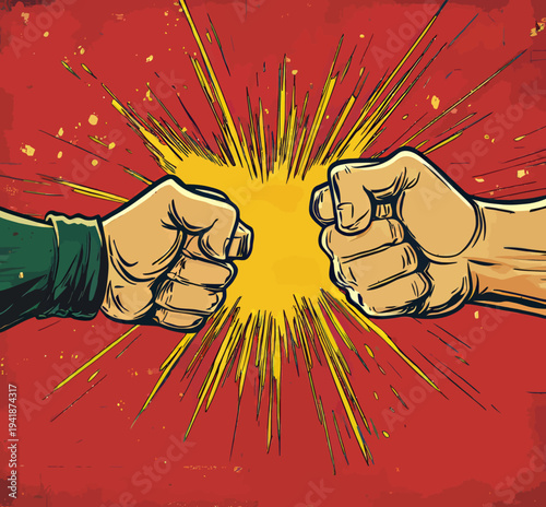 In a modern illustration, Punch is represented by a raised clenched fist, created in the style of retro pop art and comics