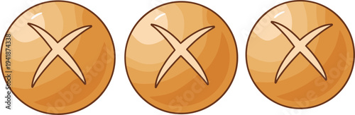 Cute Cartoon Bread Rolls with X-Shaped Design for Bakery, Food, and Cooking Illustration Designs