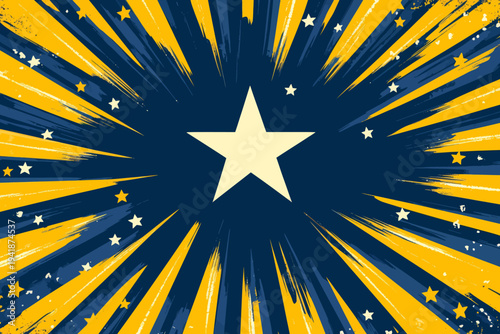 Retro pop art style cartoon with a background that is a comic yellow sunbeam