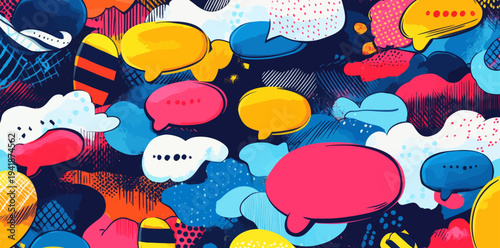 Creative modern illustration of comics in pop art style, featuring abstract concept graphics, including clouds, sale elements, a blank layout, banner set, and background, all part of a cartoon