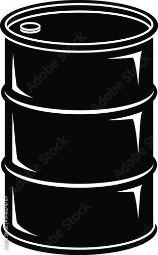 Black steel oil barrel icon isolated on white background for design