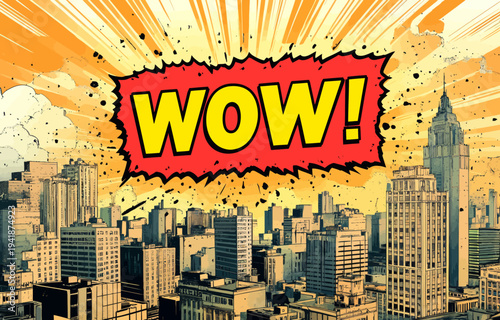 A modern illustration of the memphis texture style is combined with a comic speech bubble, both presented in a vibrant and colorful pop art style background