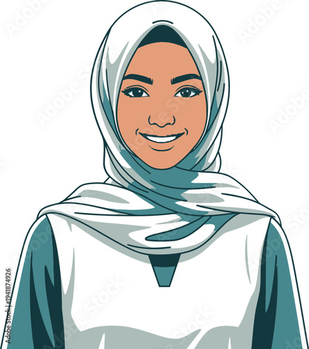 Vector illustration of smiling woman wearing hijab