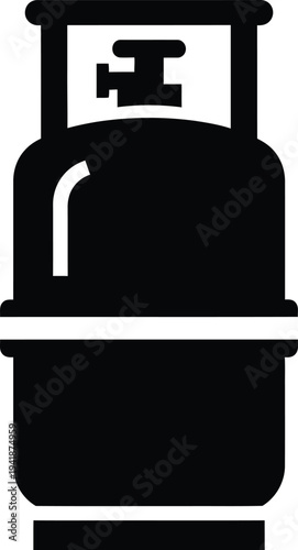 Gas bottle with regulator valve vector silhouette isolated on white background