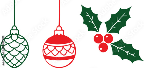 Christmas ornaments and holly