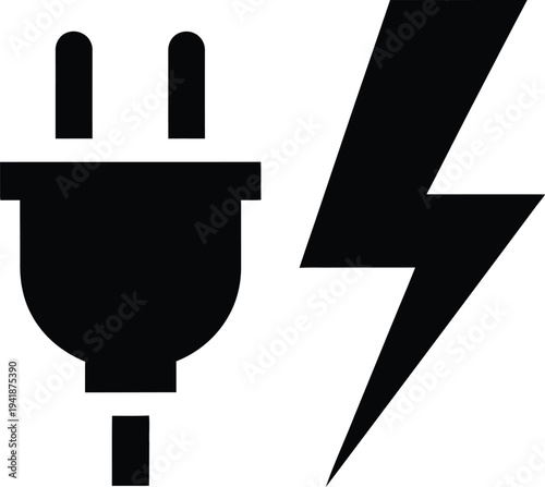 Electric plug and lightning bolt symbol indicating power and electricity
