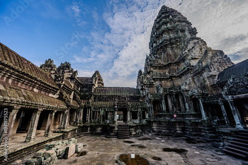 Ancient stone courtyard inside Angkor Wat temple complex