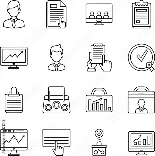 Business and Professional Icons: User, Document, Computer, Success