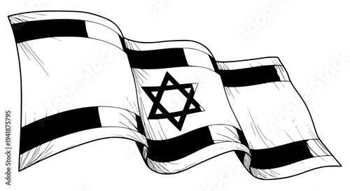 Waving Israel flag vector illustration, blue and white flag with Star of David, realistic fabric waves, clean vector shading, isolated background, high detail, stock vector design