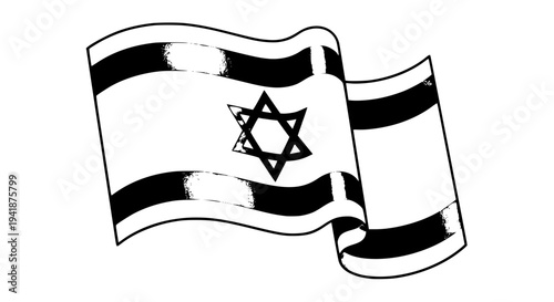 Waving Israel flag vector illustration, blue and white flag with Star of David, realistic fabric waves, clean vector shading, isolated background, high detail, stock vector design