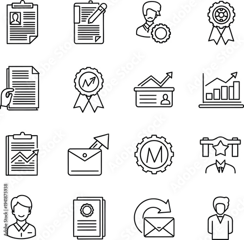 Business and Document Icons: Award, Mail, User, Statistics