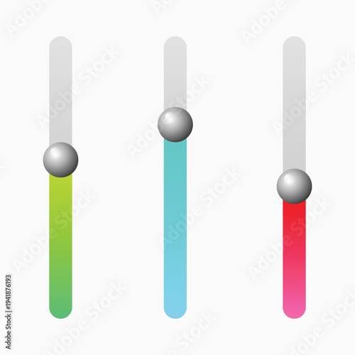 A colorful graphic design of three sliders with vibrant green, blue, and red gradients