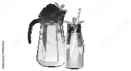 Coffee carafe and creamer pitcher displayed together in a simple dithered illustration style for a clean and modern aesthetic.