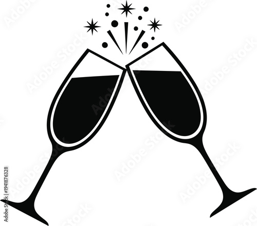 Two champagne glasses clinking together in celebration