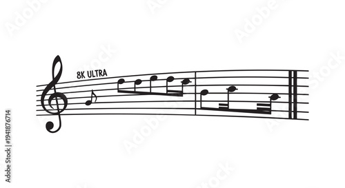Music sheet with 8x ultra note vector illustration, flat design graphic