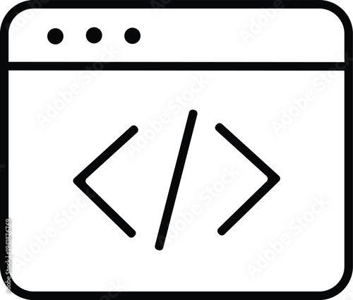 Simple black and white web page icon with code symbols, representing web development and coding concepts.