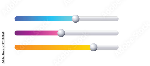 A colorful graphic design featuring three horizontal sliders with vibrant gradient bars and white knobs on a clean white background