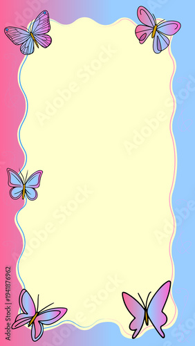 Decorative frame with butterflies in pastel colors