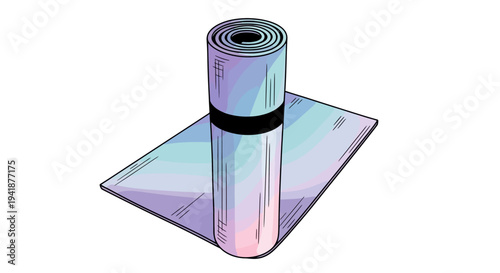 A rolled up yoga mat with a black strap