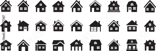 house symbol set residential icons roof door window variations
