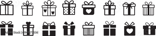 gift celebration icon set mono vector box badge label pack