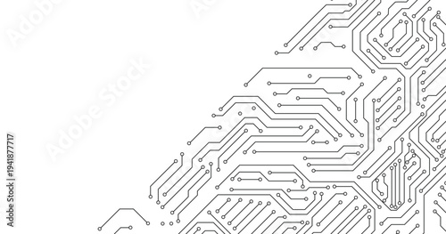 Abstract black circuit board technology connected lines electronics elements computer motherboard chip processor semiconductor digital on white background vector.