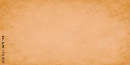 A blank antique parchment background features a rough brown grunge texture with aged stains on an ancient vintage paper sheet for retro design